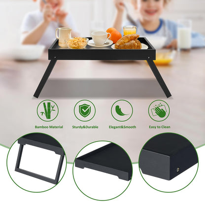 Kaukinye Bamboo Bed Tray Table with Foldable Legs, Breakfast Tray, Laptop Desk for Bed or Sofa,Food,Dinner,Serving,TV Table Kitchen, Eating,Working, Reading(Black)