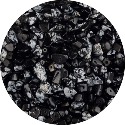 Natural Chip Stone Beads Snowflake 5-8mm About 400 Pieces Irregular Gemstones Healing Crystal Loose Rocks Bead Hole Drilled DIY for Bracelet Jewelry Making Crafting (5-8mm, Snowflake Obsidian Jasper)