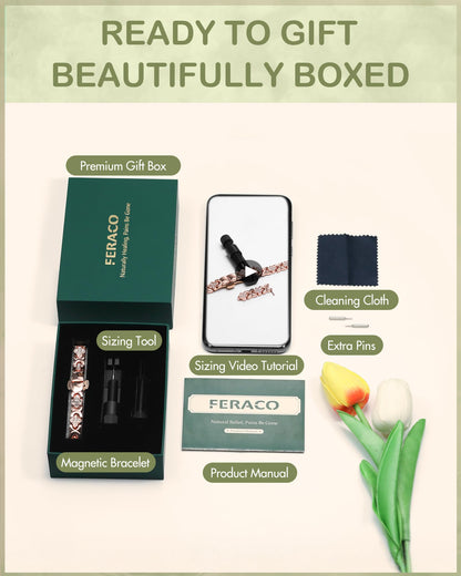 Feraco Pure Copper Bracelets for Women, 5X Ultra Strength Magnetic Bracelet with 5000 Gauss Magnets & Sparkling Cubic Zirconia, Upgraded Butterfly Clasp, Infinite Clover Jewelry Gift (Rose Gold)