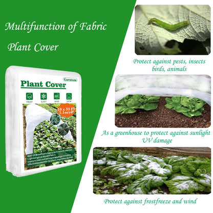 Garutom Plant Covers Freeze Protection 10ft x 33ft 1.1 oz Frost Cloth Plant Freeze Protection, Frost Blankets for Outdoor Plants Winter or Floating Row Covers Shade Cloth for Gardens, Vegetables