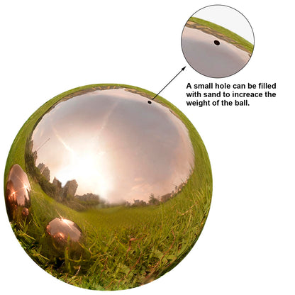Nerien 8 Inch Gazing Ball, Stainless Steel Garden Mirror Globe, Polished Ornament Sphere, Hollow Floating Reflective Hemisphere, Home Outdoor Pond Housewarming Swimming Pool Decoration Gift, Rose Gold