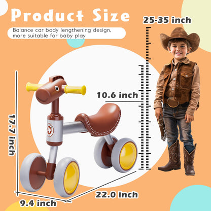 PerKidern Baby Balance Bike for 1-2 Year Old Boy Girl, Unique Horse Design, for 12-24 Months, 4 Wheels Toddler Balance Bike, Baby Bike 1+ Years Boys & Girls First Birthday Gifts