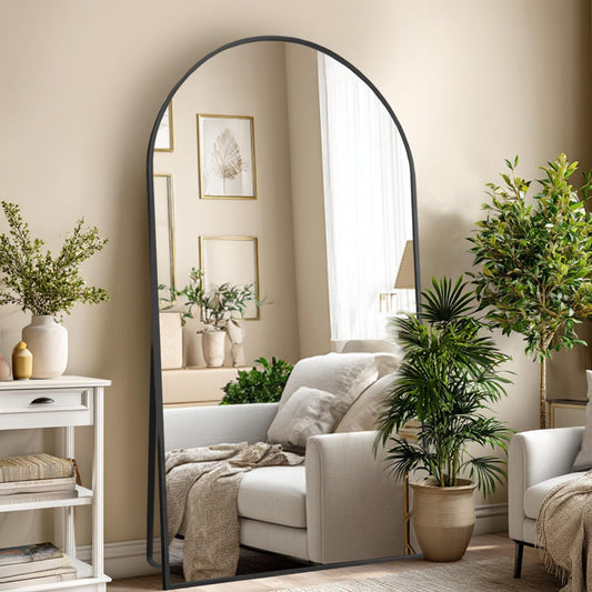 LFT HUIMEI2Y 76.4"x37" Arched Full Length Mirror, Large Full Body Floor Mirror, Tempered Glass Standing Dressing Mirror for Bedroom, Living Room, Gym, Black