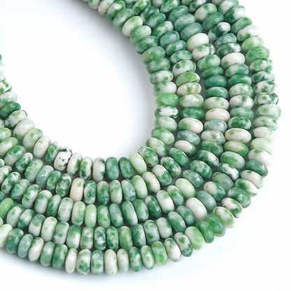 150PCS 2x4mm Natural Green Spot Stone Rondelle Beads Abacus Disk Stone Beads Round Loose Spacer Gemstone Beads for DIY Bracelet Necklace Jewelry Making
