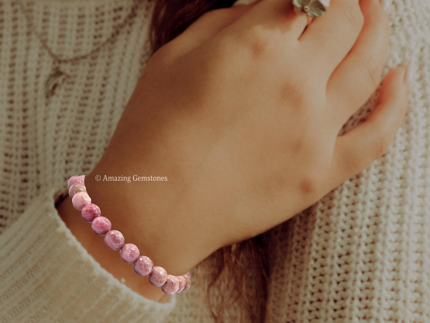 Amazing Gemstone Rhodonite Bracelet for Women - Chakra Mens Bracelet Protection Crystals and Healing Stones - Blessing Bracelet Spiritual Meditation Gift Christmas Stocking