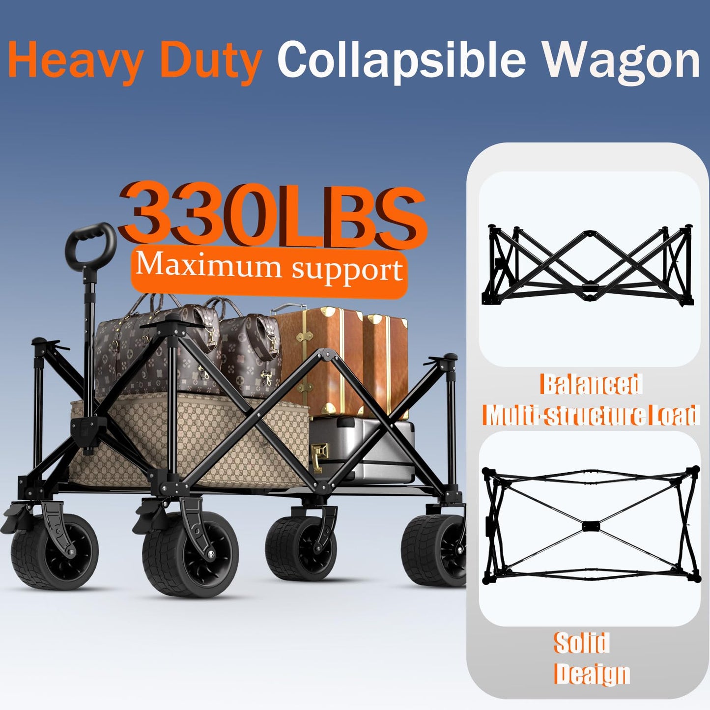 Littadeer Wagons carts Foldable with Silent All-Terrain Wheels, Collapsible Heavy Duty Beach Wagon with Cup Holders and Brakes, Large Foldable Wagon for Camping,Garden,Shopping,Sports Black