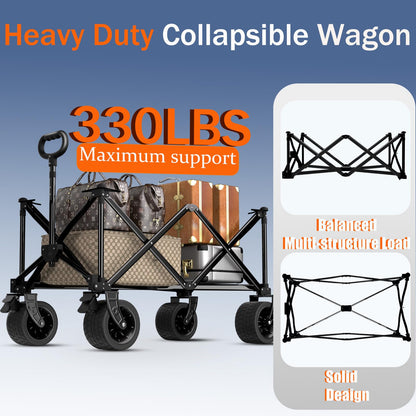 Littadeer Wagons carts Foldable with Silent All-Terrain Wheels, Collapsible Heavy Duty Beach Wagon with Cup Holders and Brakes, Large Foldable Wagon for Camping,Garden,Shopping,Sports Black