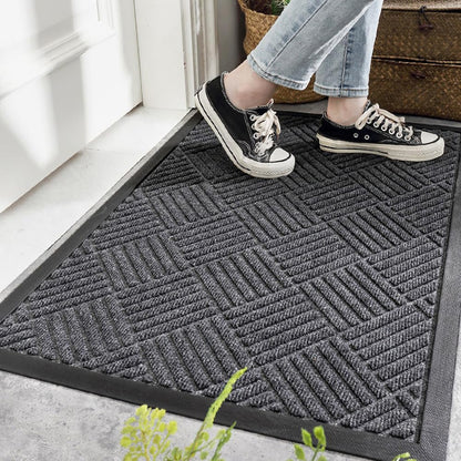 MATZEN Diamond Door Mat Indoor Outdoor Rug Floor, Front Entrance Entryway, Heavy Duty Low Profile Rubber Waterproof Garage Patio Porch Weatherproof, Non Slip Absorbent Dirt Trapping, 17x29, Red