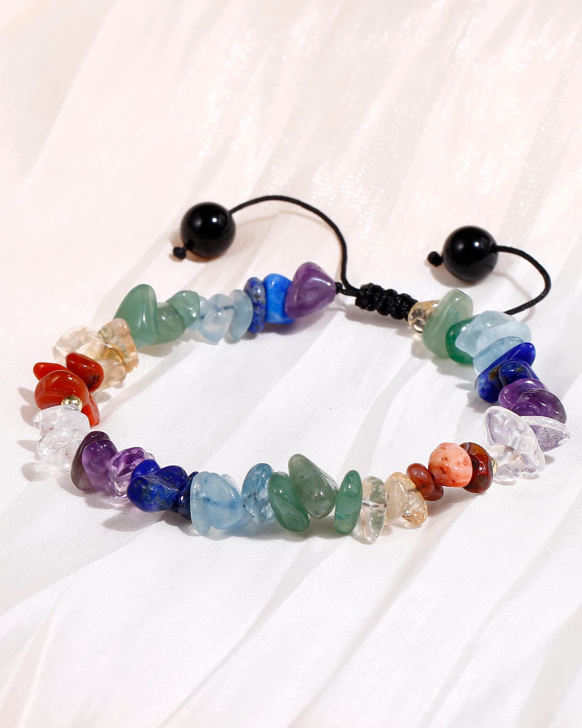 Jewever 7 Chakra Stone Bracelet for Women Chip Tumbled Real Reiki Crystals and Gemstones Anti Anxiety Relax Meditation Yoga Balance Spiritual Bracelets