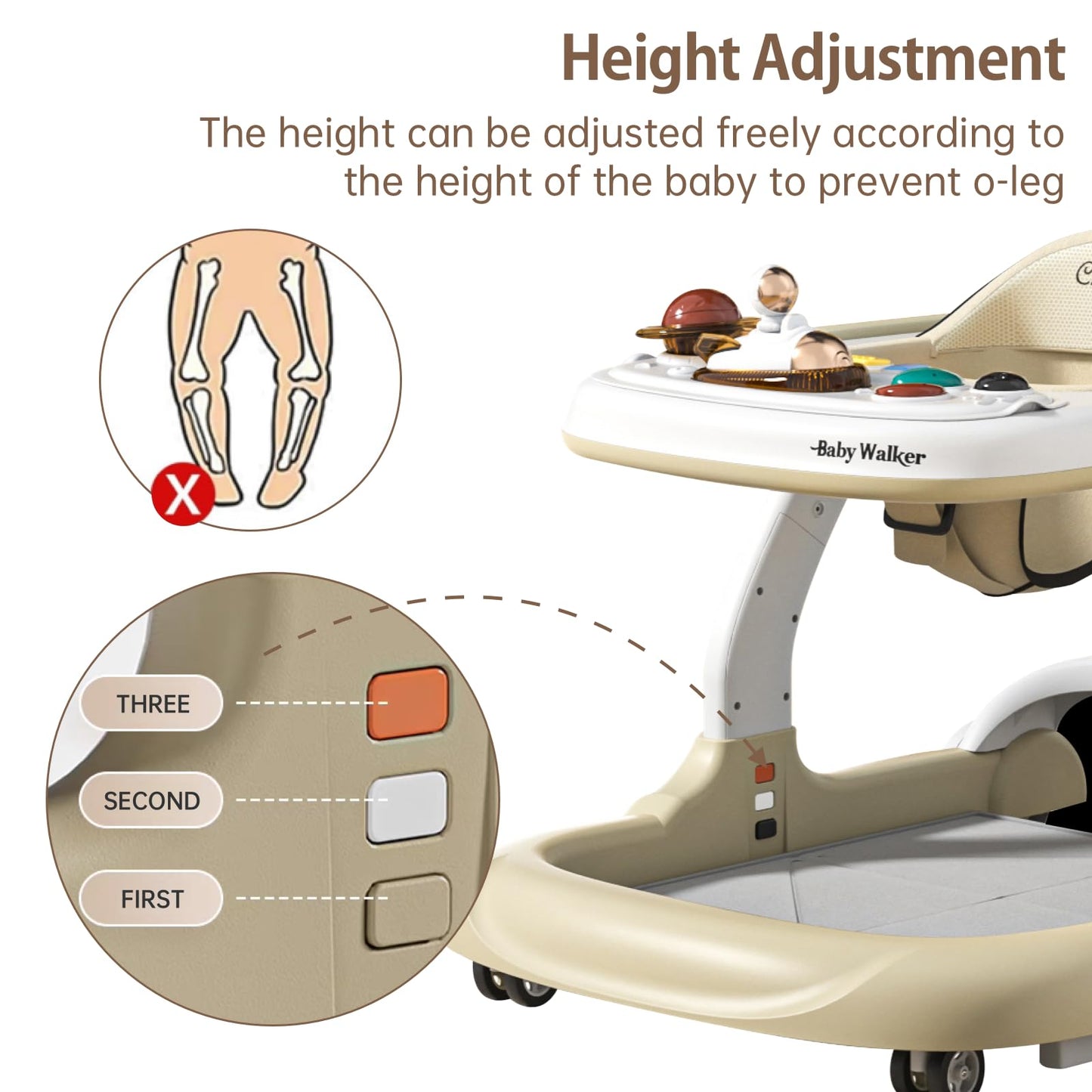 Music and Lights Baby Walker with Wheels,9 Adjustable Heights Infant Toddler Walker,Baby Walkers with Foot Pads,Anti-Fall Baby Walker and Activity Center for Boys Girls Babies 6-18 Months
