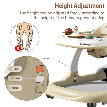 Music and Lights Baby Walker with Wheels,9 Adjustable Heights Infant Toddler Walker,Baby Walkers with Foot Pads,Anti-Fall Baby Walker and Activity Center for Boys Girls Babies 6-18 Months