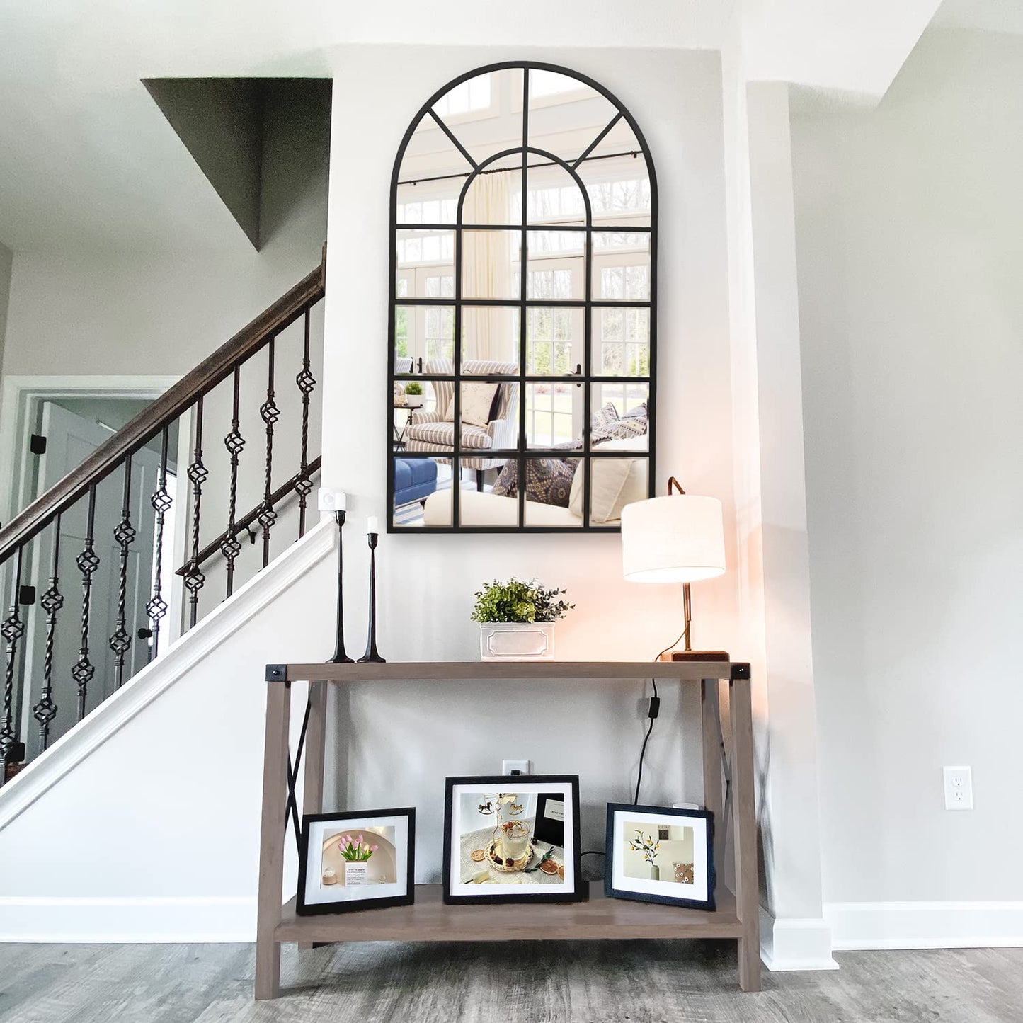 GIFTTROVE Black Arched Window Mirror, Large Window Pane Mirror with Beveled, Metal Framed Windowpane Mirrors, 28.5" X 50" Arched Wall Mirrors for Wall Decor, Entryway, Living Room