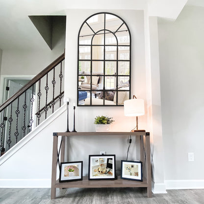 GIFTTROVE Black Arched Window Mirror, Large Window Pane Mirror with Beveled, Metal Framed Windowpane Mirrors, 28.5" X 50" Arched Wall Mirrors for Wall Decor, Entryway, Living Room
