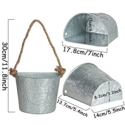 XONOR 4Pcs Galvanized Metal Hanging Wall Planter, Rustic Wall Flower Vase for Succulents Herbs Country Home Farmhouse Wall Decoration (1)