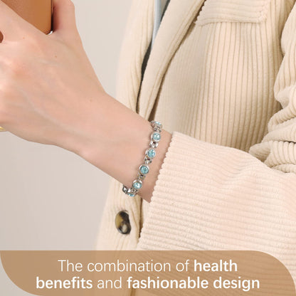 Feraco Magnetic Bracelet for Women Titanium Steel Magnetic Bracelets with Gorgeous Sparkling Cubic Zirconia Costume Jewelry Gifts (Blue)