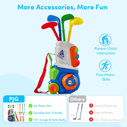 PJG Toddler Golf Set, Plastic Kids Golf Clubs Ages 1 2 3 4 5 Years Old with 4 Golf Clubs and 10 Balls, Indoor and Outdoor Toddler Golf Toys with Cart for Boys and Girls Birthday (Blue)