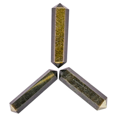 Amazing Gemstone Gold Sheen Obsidian Crystal Points Bulk Healing Crystals - Pack of 3 Double Terminated Healing Wand Point Bulk Crystals for Crafts,Crystal Grid - Premium Crystals for Beginners Gifts