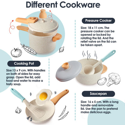 BUYGER Kids Play Kitchen Pots and Pans Set, Pretend Play Cooking Cookware Accessories Toys Utensils Playset for Toddlers Boys Girls Ages 3-5+ Years Old