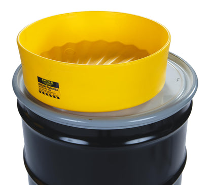 Eagle 1660 Drum Funnel – 18" Diameter, Yellow HDPE, Fits 30 & 55 Gallon Drums, 6" Side Walls to Reduce Splashing, Spout Fits 2" NPT Bung, Durable & Chemical-Resistant – Made in the USA