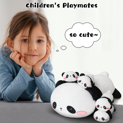 TOYSYM Panda Stuffed Animal Cute Panda Plush Pillow with 4 Baby Plushies in Her Tummy, Soft Cotton Stuffed Animals Toy Gifts for Kids
