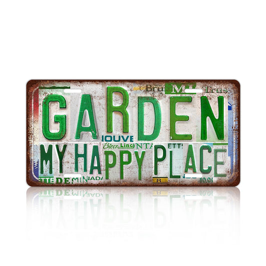 Vintage Garden Metal Tin Sign License Plate Wall Decor for Garden Lover 12 x 6 Inches - my happy place