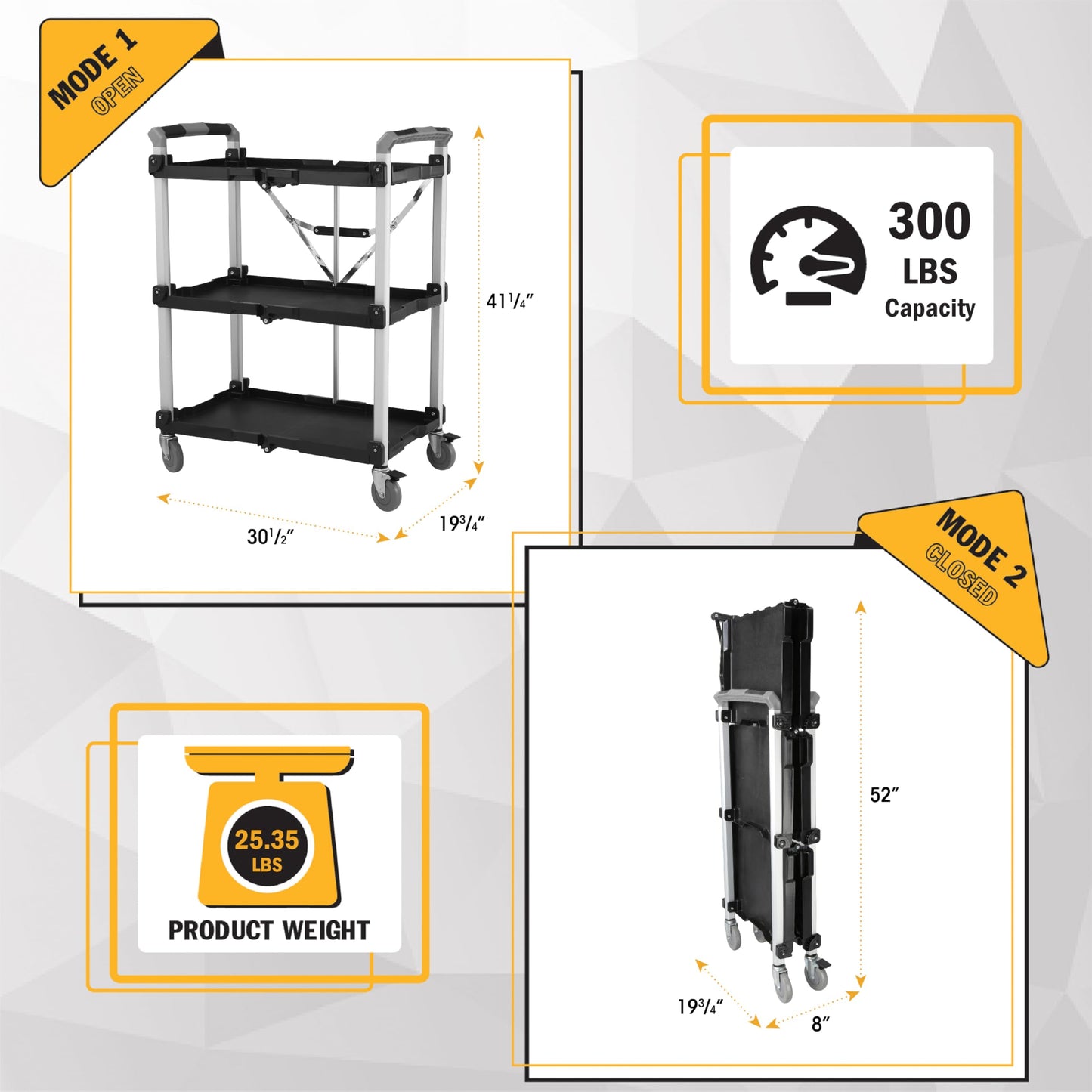 Olympia Tools 85-189 Pack N Roll Collapsible Service Cart, XL, 300LB Capacity, Black