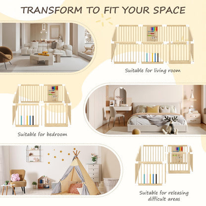 EXPERLAM Baby Playpen - Wooden Playpen for Babies and Toddlers, Foldable Play Pen with Locking Gate, Portable Baby Fence with Adjustable Shape and Size, Extra Large Toddler Play Yard (58X58x23.5Inch)