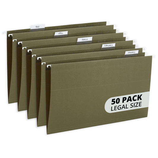Blue Summit Supplies 50 Legal Size Hanging File Folders, 1/5 Cut Adjustable Tabs, 5 Tab Locations, Designed for Legal and Law Office File Organization, Standard Green, 50 Pack, Legal Size
