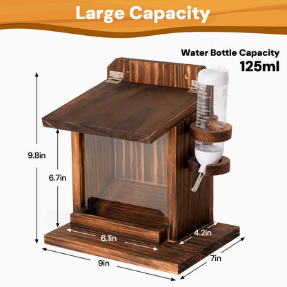 Squirrel Feeder, Squirrel Picnic Table Feeder with Water Feeder, Wooden Squirrel Feeders for Outside, Squirrel House for Corn Peanut