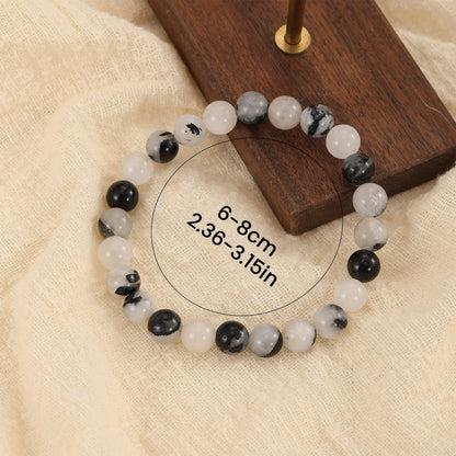 Crystal Vibe Manifestation Bracelet - Handmade Natural Black Rutile Tourmaline Quartz Stone 8mm Beaded Bracelet - Yoga Bracelet Gift for Him Her - Elastic Adjustable Size