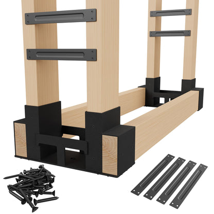 Jusgym Firewood Rack Outdoor Indoor, Heavy-Duty Plastic Firewood Rack Brackets Kit with 4 Support Bars, 3.5mm Thick Adjustable Fire Wood Storage Racks with Drainage Holes, Set of 2