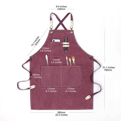 Hongsome Cotton Canvas Cross Back Apron for Gardening Garden Chef Bartender Work Women Men 3 Pockets Waterproof Adjustable M-XXL Purple