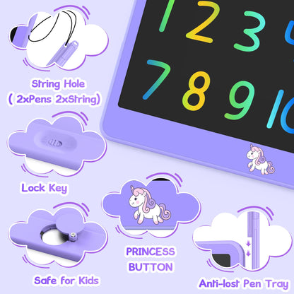 LCD Writing Tablet for Kids 12 Inch, Learning Toys Drawing Pad for Boys Girls, Erasable Doodle Board for Toddlers 3 4 5 6 7 8 Year Old Travel Essentials, Christmas Birthday for Kids - Purple