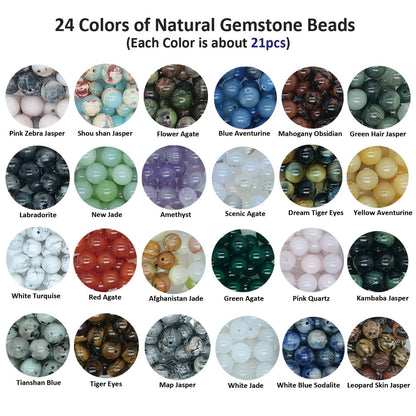 504pcs 8mm Natural Round Stone Beads Gemstone Beading Hole Size 1mm Crystal Energy Stone Healing for Bracelet Necklace Earrings Jewelry Making(24 Colors-2,8mm)