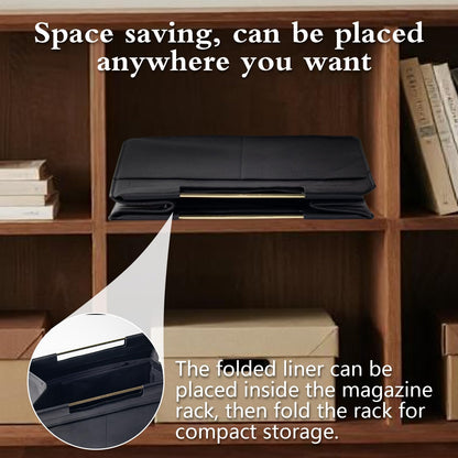 Craftmastudio Leather Magazine Holder Foldable with Handles，Stable Magazine Rack Floor，Magazine Basket File Holder Storage，Document File Folder Organizer Free Standing for Office Living Room (black)