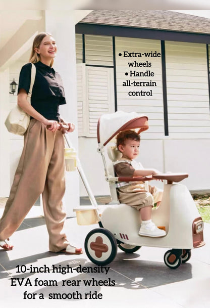 MUMUBOO 3-in-1 Push Ride-On Car Stroller with Automatic Rocking | Innovative Baby & Toddler Solution - No Batteries, No Charging, Just Push & Rock (Beige)