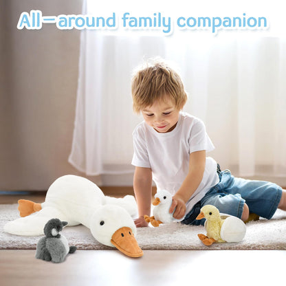 Tezituor Goose Stuffed Animal with Babies&Eggs, 23.6" Large Goose Plush Hugging Pillow Soft Swan Plushies Toys Birthday Christmas for Kids Boys Girls