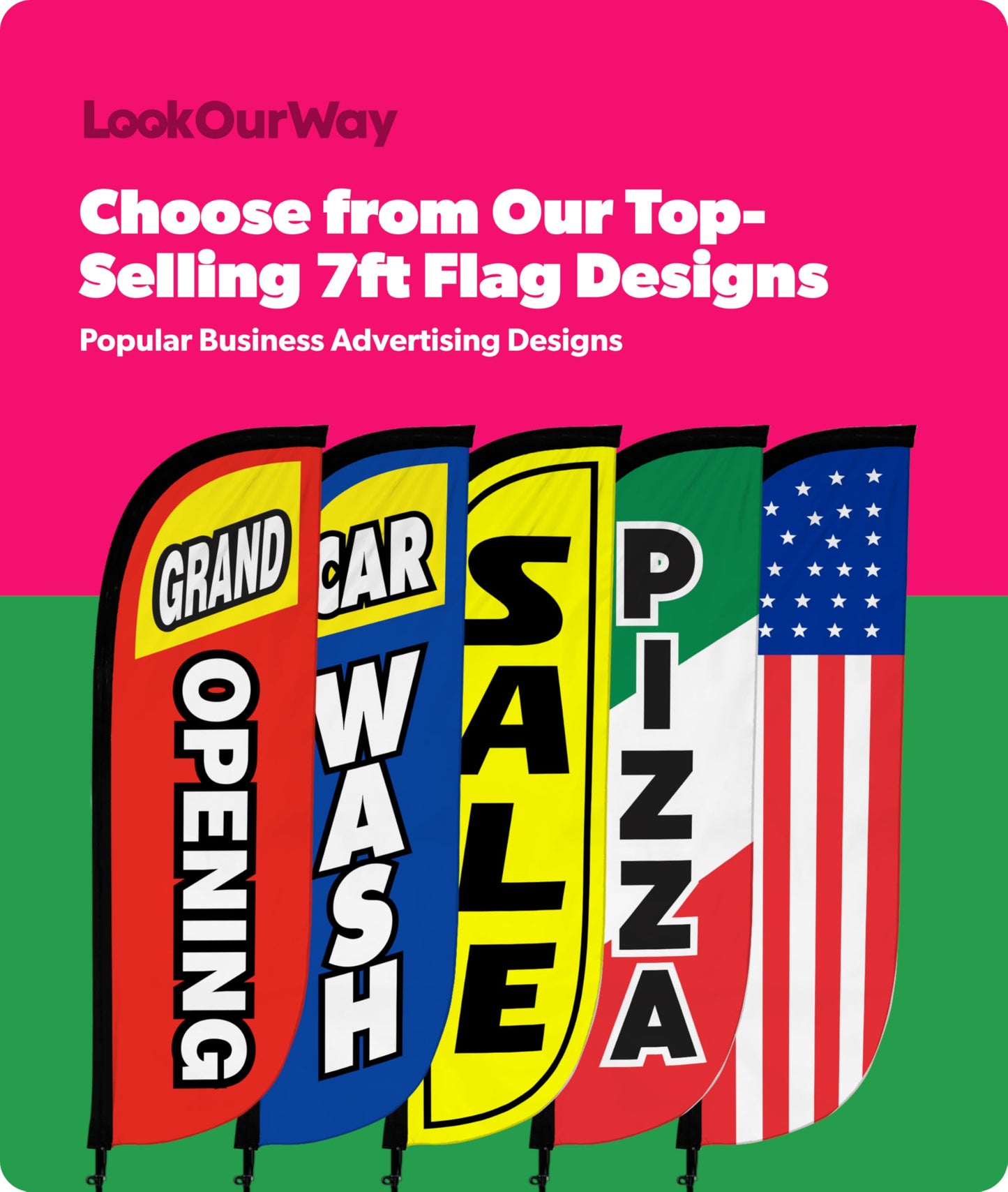 LookOurWay Feather Flag Set - 5ft Tall Advertising Banner Flag with Pole Kit and X-Stand for Business Promotion - Solid Color Red