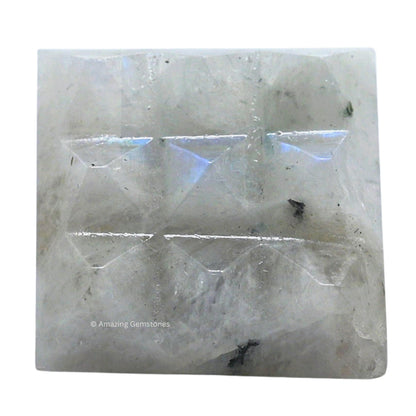 Amazing Gemstone Rainbow Moonstone Crystal Pyramid with 9 Pyramid Plate Bottom - 1" Mini Pyramid Figurine of Natural Stone Pyramid for Meditation,Reiki,Chakra Balancing Vastu Pooja and Crystal Grids