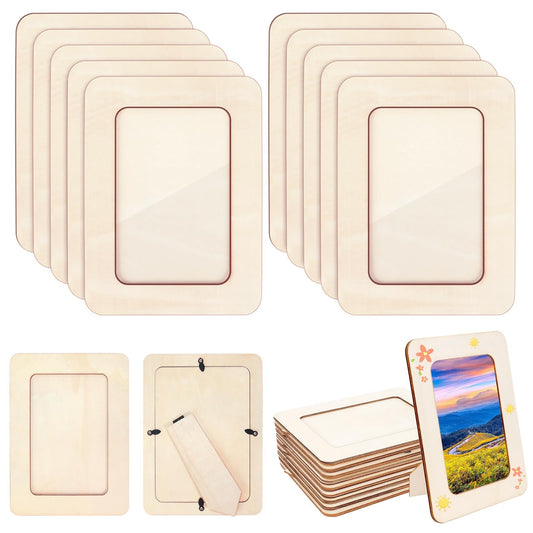 Vmiapxo 10 Pack Wooden Picture Frames for Crafts,DIY Wood Frame for 4x6 Photos,Unfinished Standing Wooden Photo Frames for Painting,Wood DIY Crafts Decorate for Birthday Party Mother's Day Gifts