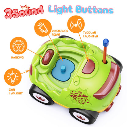Kidz do 2 Pack Dinosaur Toys Remote Control Cars for Toddlers Ages 2 3 4 5, Christmas Birthday Gifts for 2-5 Year Old Boys, Dinosaur RC Car Toys with Music and Lights (Green Blue)