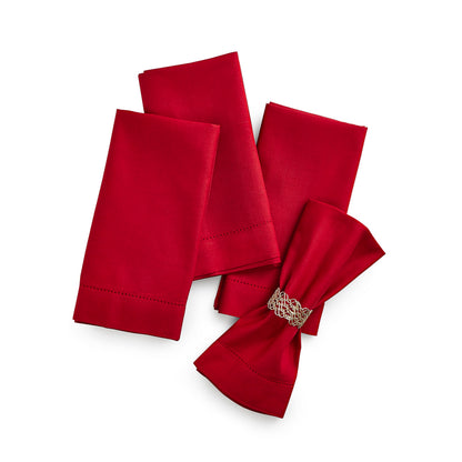 Home Ekaa Red Cotton Linen Dinner Napkins Set of 4 – Hemstitch Cloth Napkins 20x20 Inch – Washable Fabric for Dining, Mothers Day, Gifting, Holiday & Everyday Décor – Serena