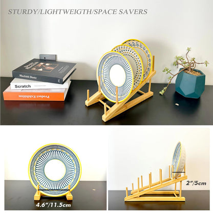 SRYESA 2 Pack Plate Stands For Display,Wooden Plate Holders for Displaying,5-Tier Craft Show Display Stands For Tabletop Book, Artwork, Photo, Puzzle, Magazine and Platter