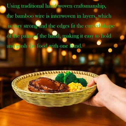 Bamboo basket，Food Flatware trays，Bamboo and Rattan Fruit and Vegetable Basket with Flat Bottom,For Table, Kitchen,Outdoor Gathering and Dining Room Service or Decoration 2 Piece Set