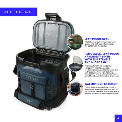 Titan by Arctic Zone Deep Freeze Cooler - 36 Can Zipperless Welded Cooler with Deep Freeze Insulation, Microban, HardBody Liner with SmartShelf - Cold Front Blue