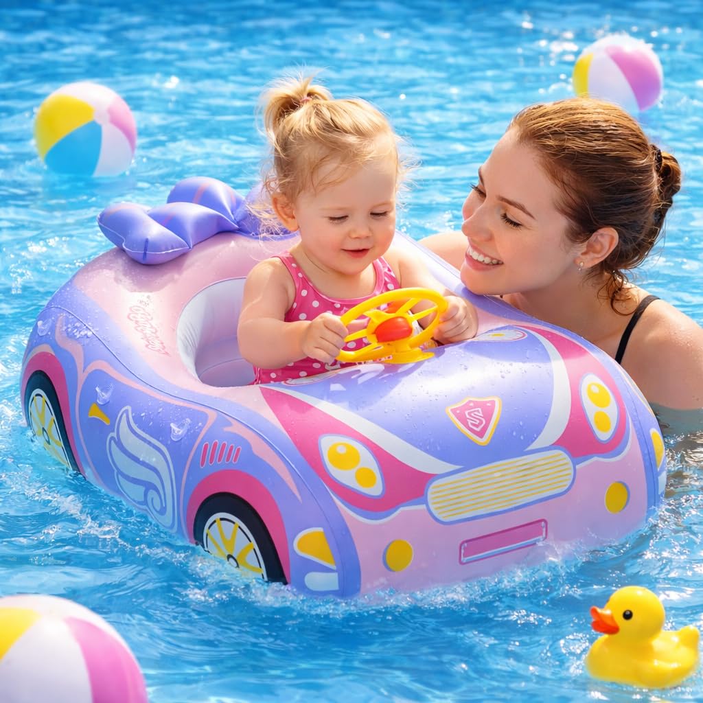 Baby Pool Float 3D Car Baby Floaties for Toddlers 12-48 Months Heavy Duty Infant Swim Float Toddlers Pool Floats Kids Swim Floaties Swimming Pool Floats for 1-4 Years Toddler Floaties for Boys & Girls