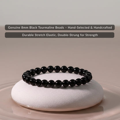 Cherry Tree Collection Black Tourmaline Beaded Bracelet – Genuine 8mm Gemstone Stretch Bracelet for Men & Women – Handmade Crystal Bracelet - (Black Tourmaline - M)