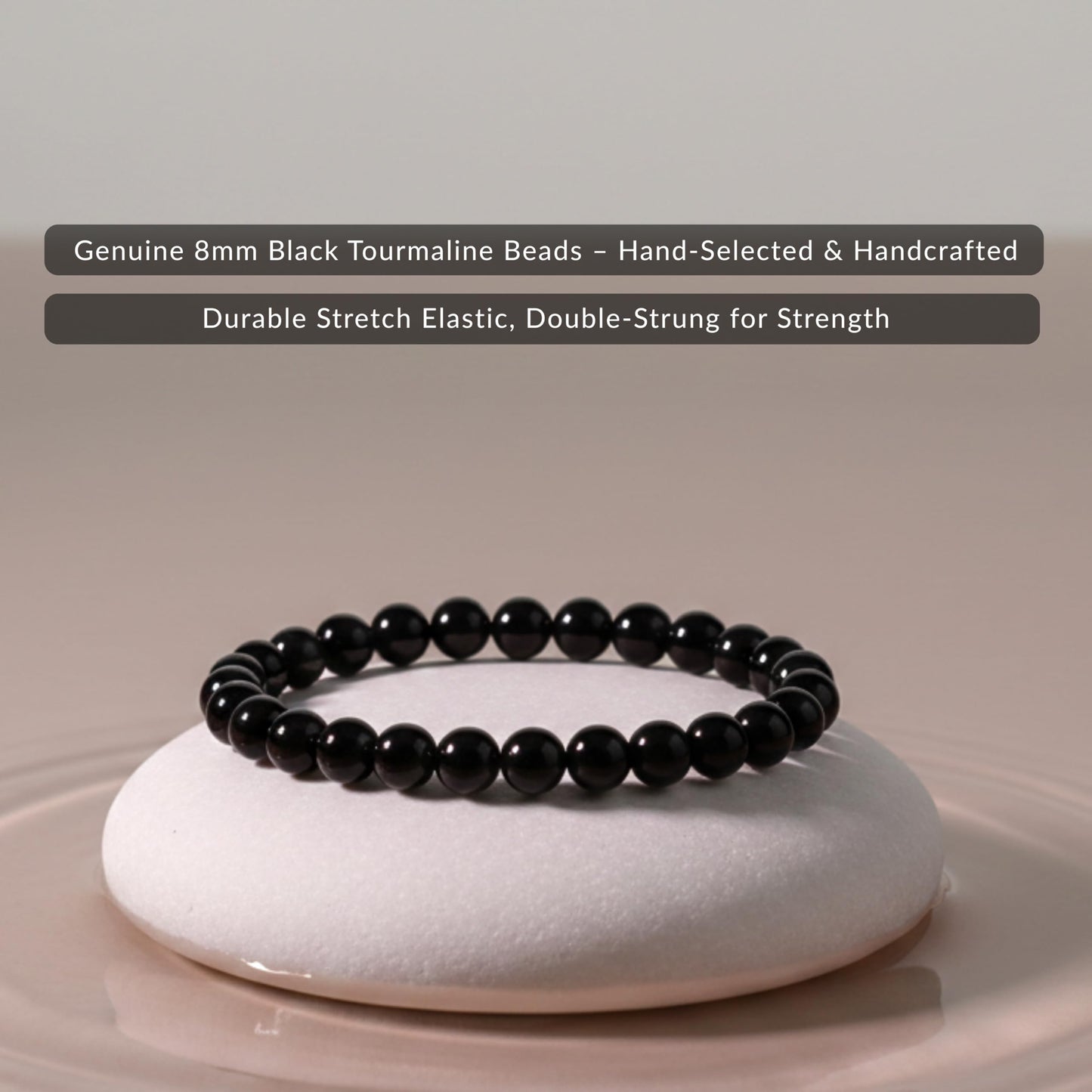 Cherry Tree Collection Black Tourmaline Beaded Bracelet – Genuine 8mm Gemstone Stretch Bracelet for Men & Women – Handmade Crystal Bracelet - (Black Tourmaline - S)