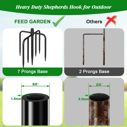 FEED GARDEN 76'' Bird Feeder Pole, Heavy Duty Shepherds Hooks for Outdoor with 7-Prong Base, Adjustable Shepherds Hook for Hummingbird Feeder, Lanterns, Plants, Wedding Decor (1 Pack)