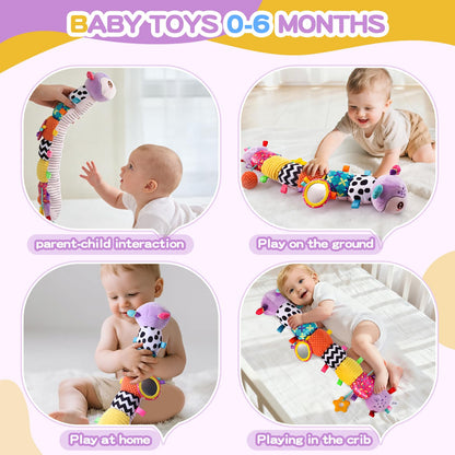 Baby Toys 0-6 Months, Musical Toys for Purple Caterpillar, Infant Stuffed Animal Soft Sensory Toys with Crinkle、 Rattles and Textures, Tummy Time Toys for Newborn Boys Girls 0 3 6 12 Months